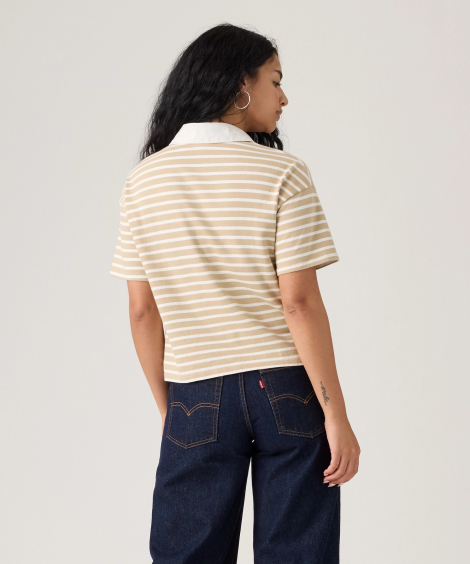 Жіноча футболка-поло Levi's в смужку 1159851872 (Білий/Бежевий S)