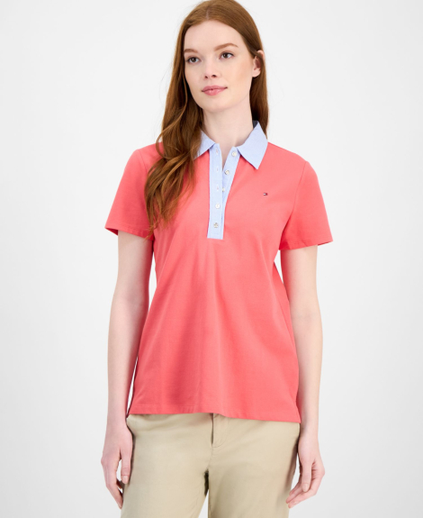 Жіноче поло Tommy Hilfiger з контрастним коміром 1159863280 (рожевий XL)