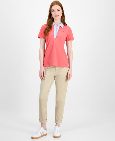 Жіноче поло Tommy Hilfiger з контрастним коміром 1159863280 (рожевий XL)