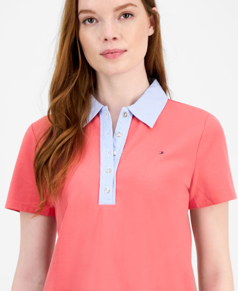 Жіноче поло Tommy Hilfiger з контрастним коміром 1159863280 (рожевий XL)