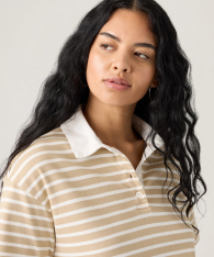 Жіноча футболка-поло Levi's в смужку 1159851872 (Білий/Бежевий S)