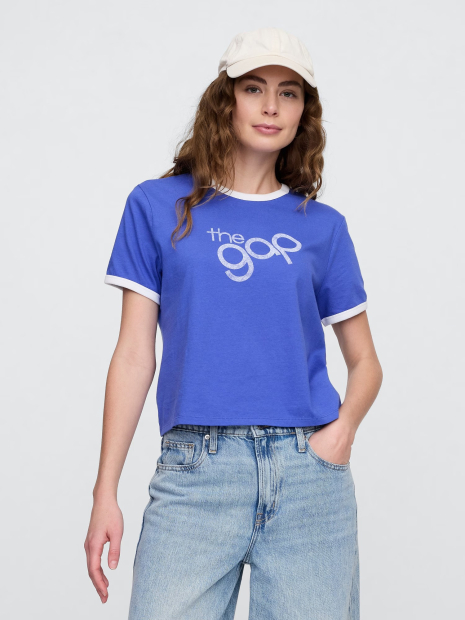 Женская укороченная футболка GAP с логотипом 1159839338 (Синий M)