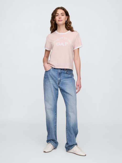 Женская укороченная футболка GAP с логотипом 1159839724 (Розовый S)
