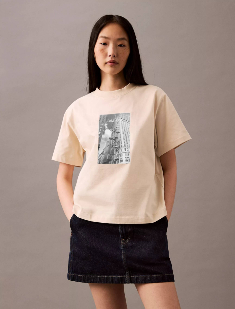 Женская футболка Calvin Klein с принтом 1159840505 (Бежевый XS)