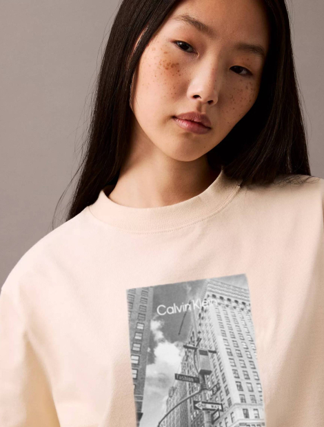 Женская футболка Calvin Klein с принтом 1159840505 (Бежевый XS)