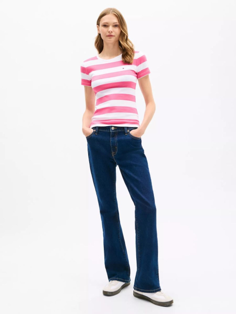 Женская футболка Tommy Hilfiger в полоску 1159840786 (Розовый XL)