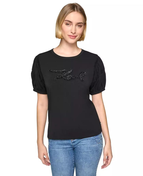 Женская футболка Karl Lagerfeld Paris с рукавами-фонариками 1159841434 (Черный XS)
