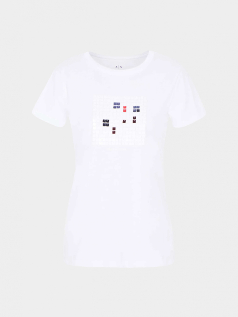 Женская футболка Armani Exchange с пайетками 1159841572 (Белый XXL)