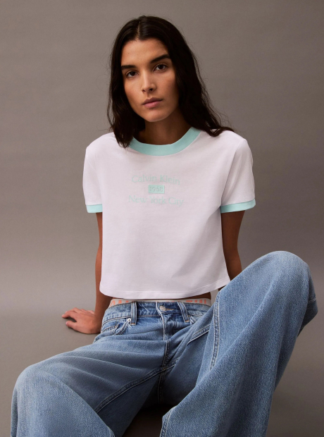 Женская укороченная футболка Calvin Klein с логотипом 1159841934 (Белый M)
