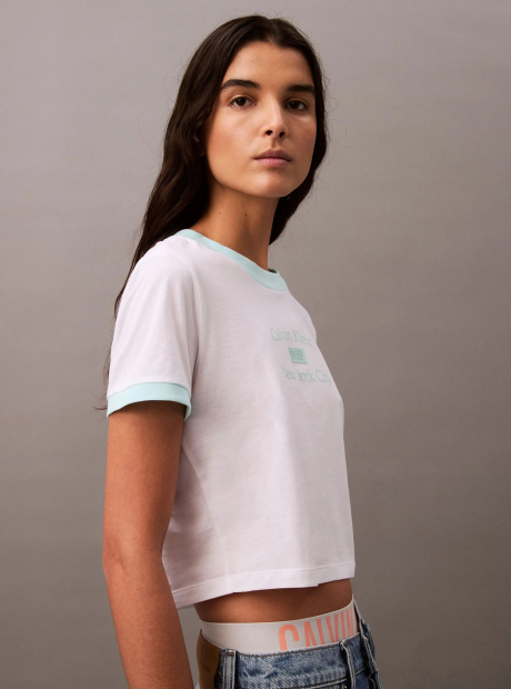 Женская укороченная футболка Calvin Klein с логотипом 1159841934 (Белый M)