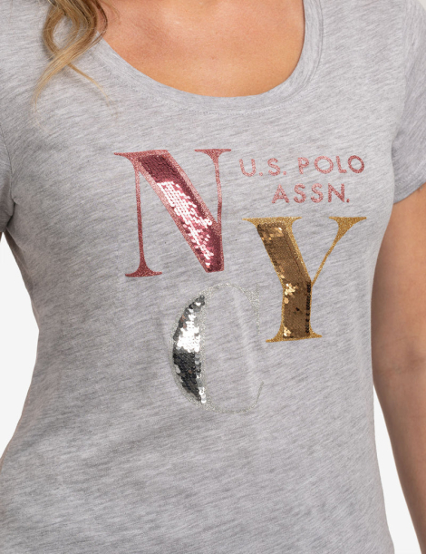 Женская футболка U.S. Polo Assn с пайетками 1159842273 (Серый S)