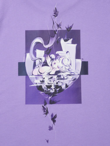 Футболка POP MART SKULLPANDA UNIQLO з принтом 1159843465 (Бузковий XS)