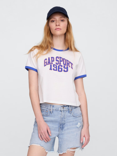 Жіноча укорочена футболка GAP з принтом 1159843619 (Білий S)