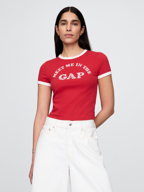 Жіноча укорочена футболка GAP з логотипом 1159844702 (Червоний XS)