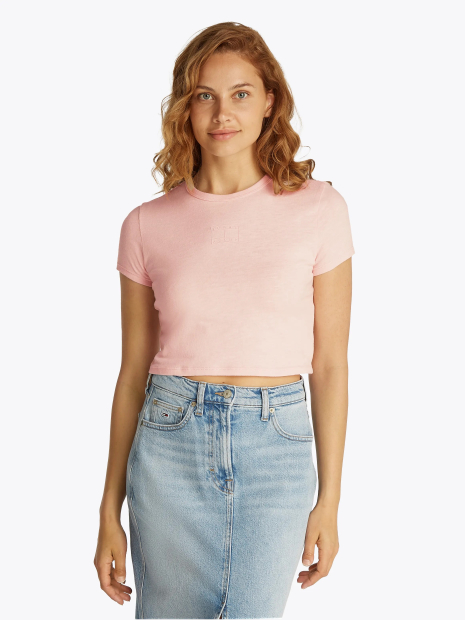 Укороченная женская футболка Tommy Hilfiger с логотипом 1159845300 (Розовый S)