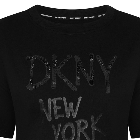 Женская укороченная футболка DKNY с принтом и стразами 1159845468 (Черный XL)