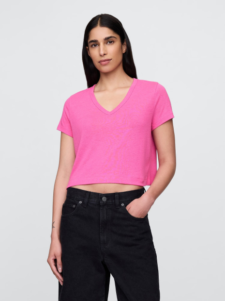 Женская укороченная футболка GAP 1159845499 (Розовый M)