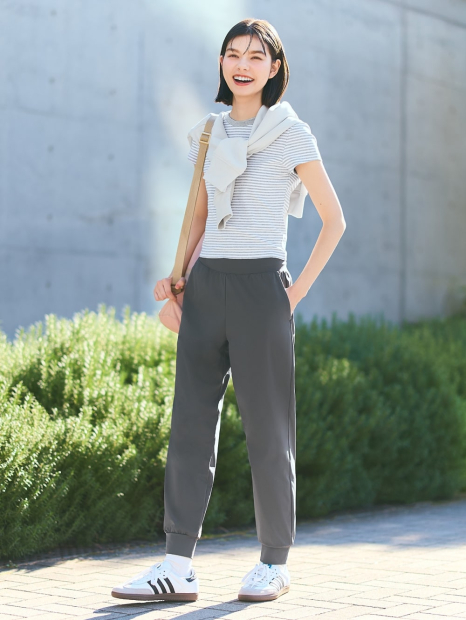 Эластичная футболка UNIQLO в полоску 1159849036 (Белый/Серый S)