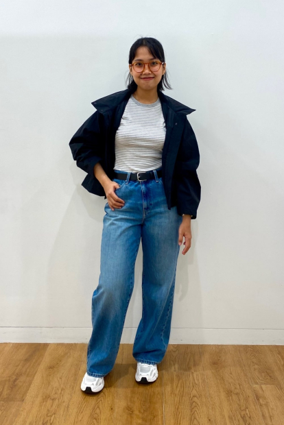 Эластичная футболка UNIQLO в полоску 1159849036 (Белый/Серый S)