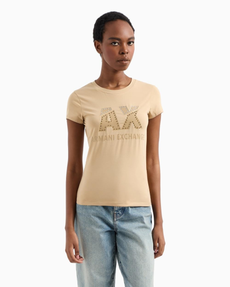 Жіноча футболка Armani Exchange зі стразами 1159850203 (Бежевий XXL)