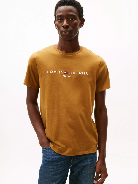 Чоловіча еластична футболка Tommy Hilfiger з логотипом та назвою бренду 1159851217 (Коричневий L)