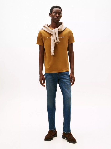 Чоловіча еластична футболка Tommy Hilfiger з логотипом та назвою бренду 1159851217 (Коричневий L)