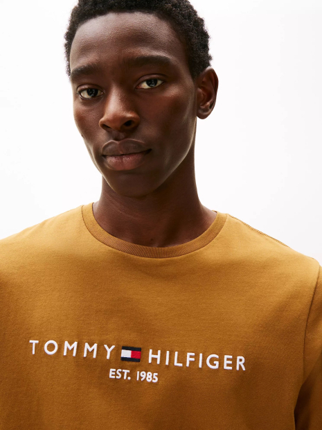 Чоловіча еластична футболка Tommy Hilfiger з логотипом та назвою бренду 1159851217 (Коричневий L)