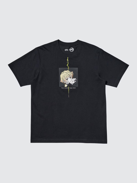 Футболка Demon Slayer: Kimetsu no Yaiba UNIQLO с принтом Zenitsu 1159851361 (Черный S)