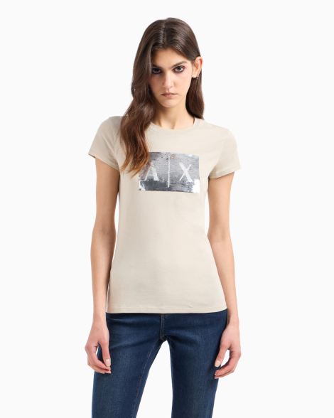 Жіноча футболка Armani Exchange з логотипом з паєток 1159851410 (Бежевий XXL)