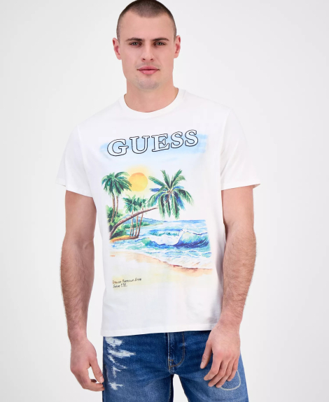 Мужская футболка Guess с принтом и вышивкой 1159851619 (Белый L)