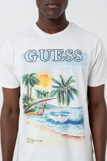 Мужская футболка Guess с принтом и вышивкой 1159851619 (Белый L)