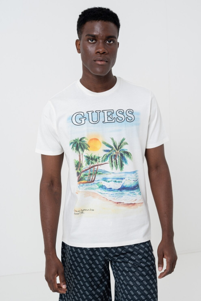 Мужская футболка Guess с принтом и вышивкой 1159851619 (Белый L)