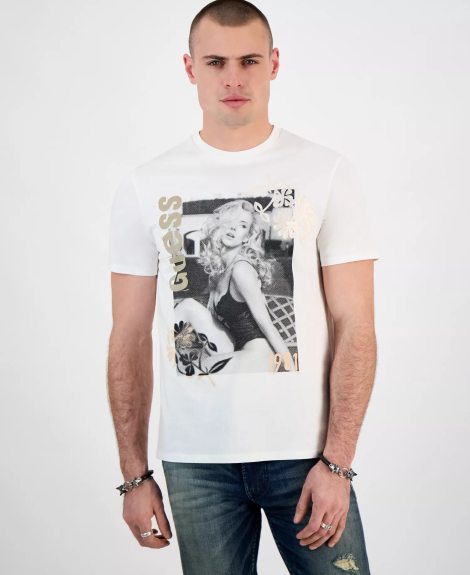 Мужская футболка Guess с принтом и вышивкой 1159852554 (Белый XXL)