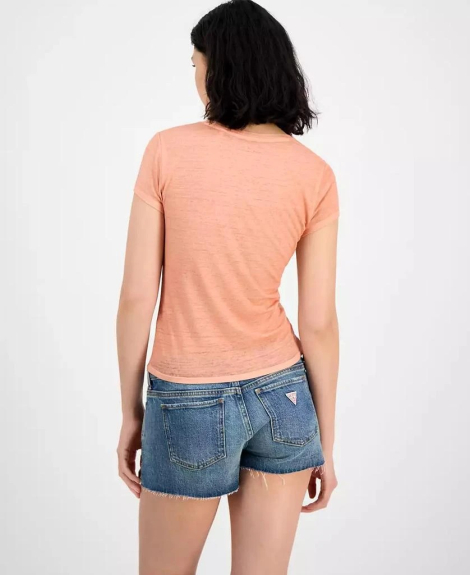 Женская футболка GUESS с принтом и стразами 1159852654 (Оранжевый XL)