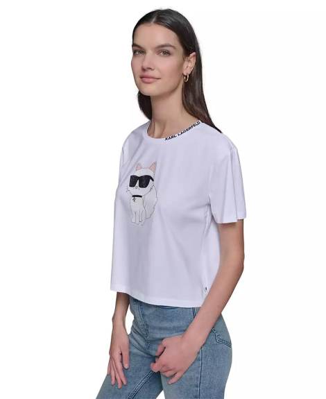 Женская футболка с принтом Karl Lagerfeld Paris со стразами 1159853385 (Белый XL)