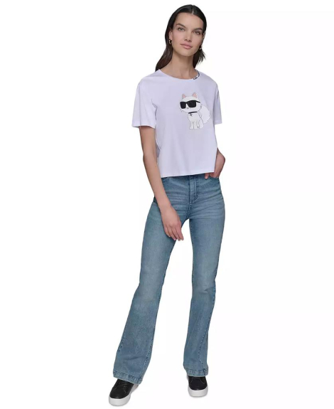 Женская футболка с принтом Karl Lagerfeld Paris со стразами 1159853385 (Белый XL)