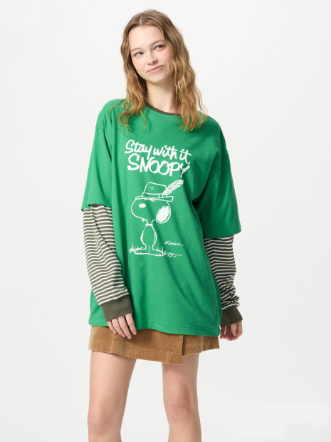 Футболка PEANUTS UT UNIQLO с принтом 1159854073 (Зеленый M)