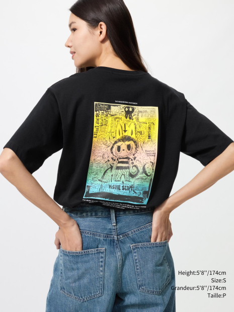 Футболка с принтом Labubu POP MART UT UNIQLO 1159855707 (Черный XS)