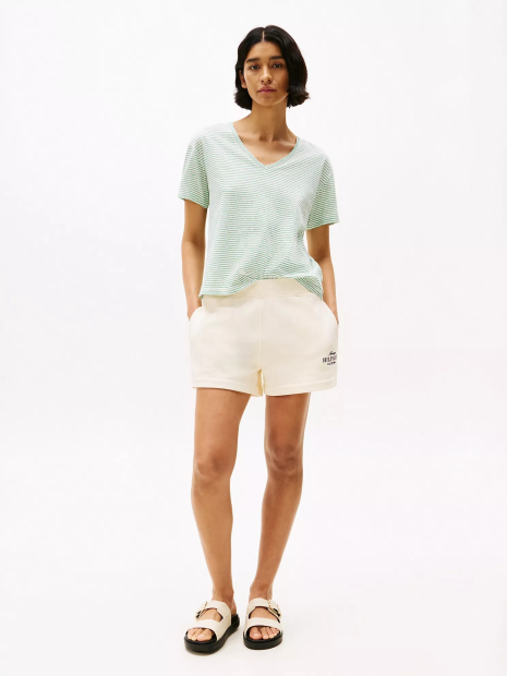 Женская футболка из смеси льна и хлопка Tommy Hilfiger в полоску 1159856055 (Белый/Зеленый XS)