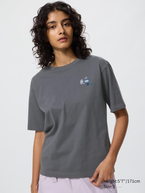 Футболка с принтом Labubu POP MART UT UNIQLO 1159856505 (Серый M)