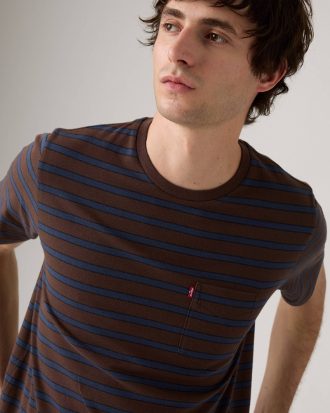 Футболка мужская в полоску Levi's с нагрудным карманом 1159857292 (Коричневый/Синий XL)
