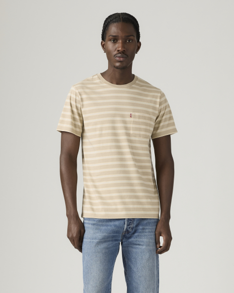 Футболка мужская в полоску Levi's с нагрудным карманом 1159858512 (Бежевый M)