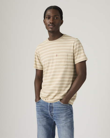 Футболка мужская в полоску Levi's с нагрудным карманом 1159858512 (Бежевый M)