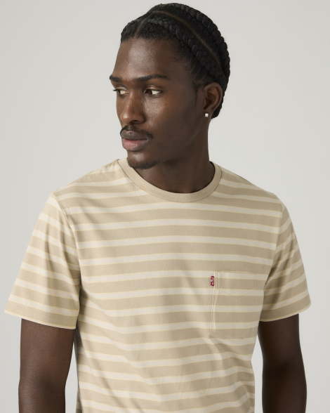 Футболка мужская в полоску Levi's с нагрудным карманом 1159858512 (Бежевый M)