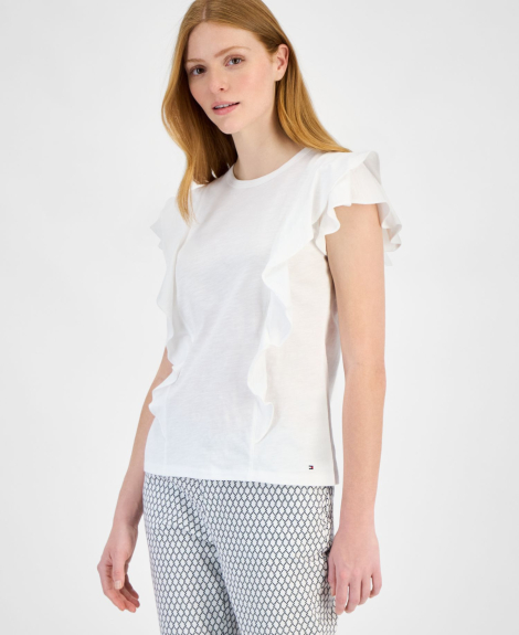 Женская футболка Tommy Hilfiger с рюшами 1159859188 (Белый L)