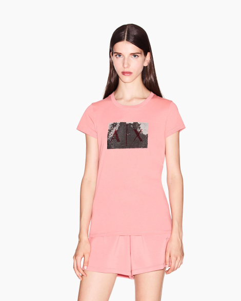 Жіноча футболка Armani Exchange з логотипом з паєток 1159859684 (рожевий S)