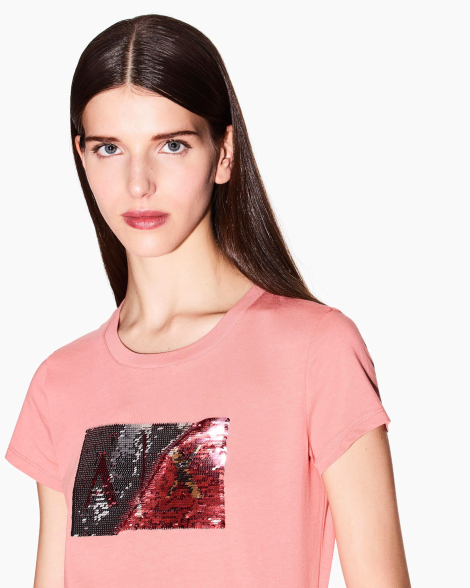 Жіноча футболка Armani Exchange з логотипом з паєток 1159859684 (рожевий S)