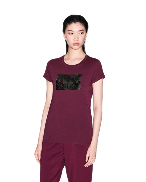 Женская футболка Armani Exchange с логотипом из пайеток 1159861212 (Бордовый XXL)