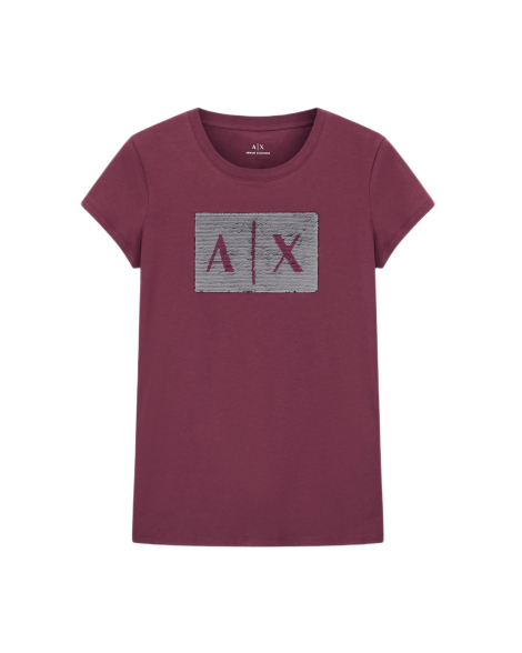 Женская футболка Armani Exchange с логотипом из пайеток 1159861212 (Бордовый XXL)