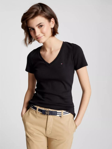 Жіноча футболка Tommy Hilfiger з V-подібним вирізом 1159861703 (Чорний S)